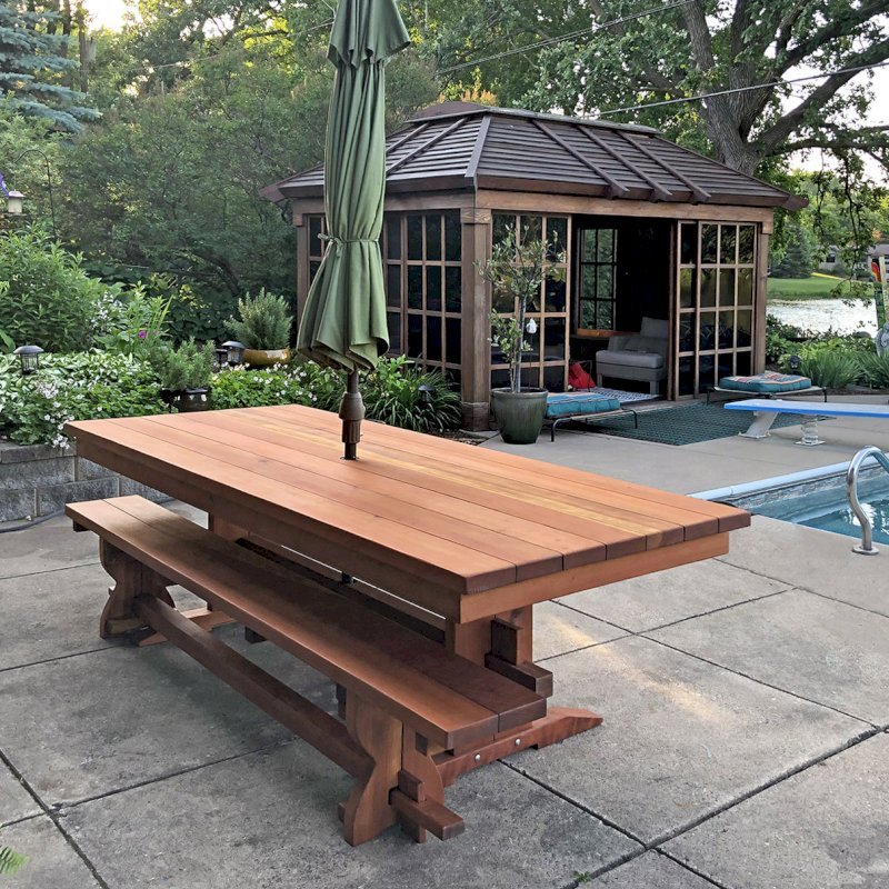 Outdoor Redwood Dining Table, Custom Made to Order Tables